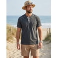 thumbnail image 6 of Men's Casual Henley Shirt Short Sleeve Cotton Fashion T-Shirt with Pocket, Retro Textured Slim Fit Summer Top Black Grey M, 6 of 7