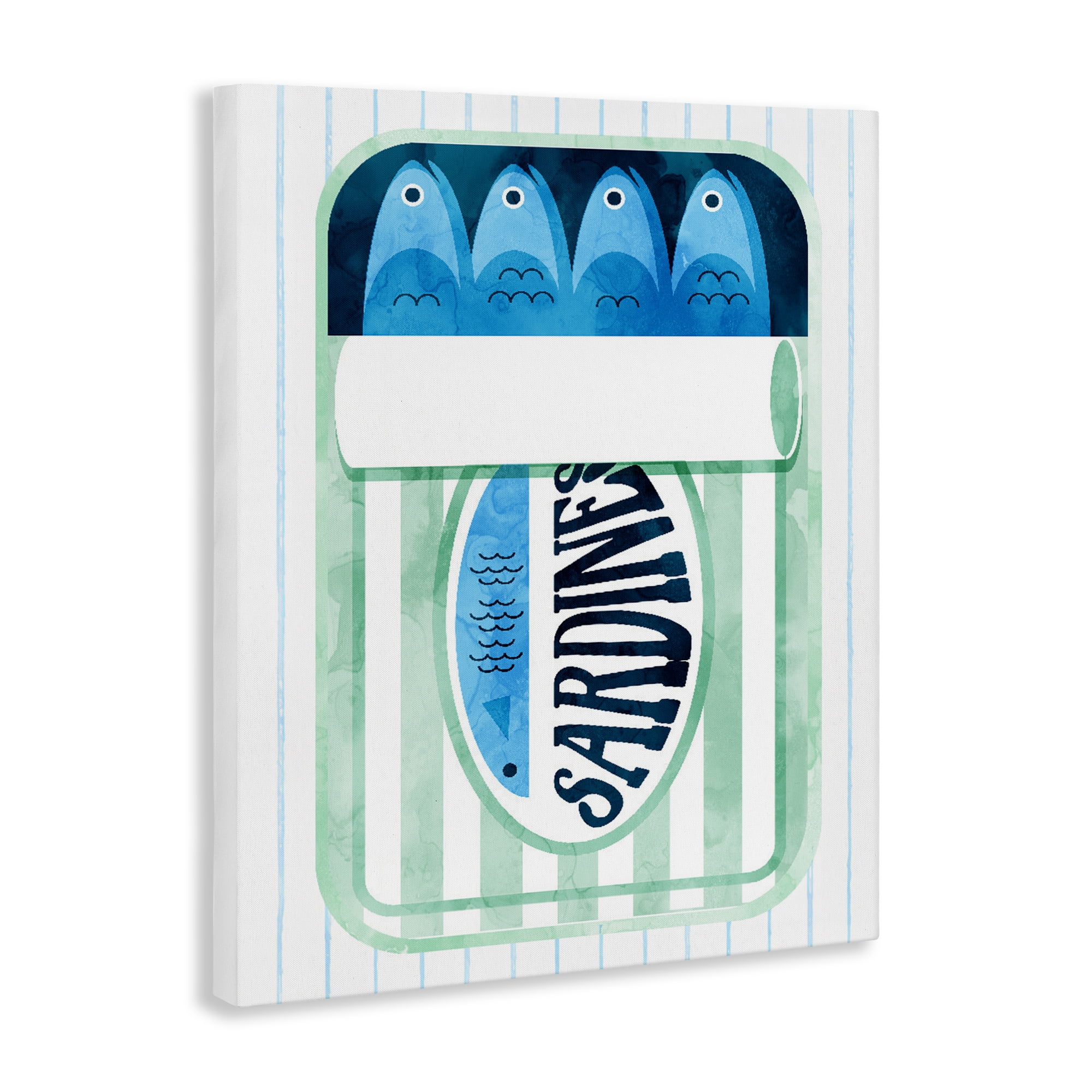 Seafoam Sardine Tin over Stripes Canvas Wall Art, design by Daphne Polselli