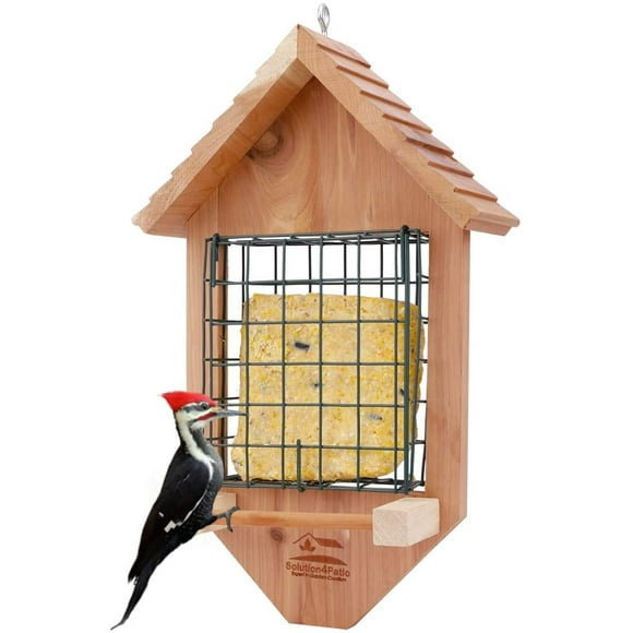 Solution4Patio USA CEDAR Tail Prop Suet Bird Feeder with One Perch, Clasp Suet Cage for Squirrel Proof, Mangeur d'oiseaux extérieur, Suet Cake Holder for Pileated Woodpecker, Downy
