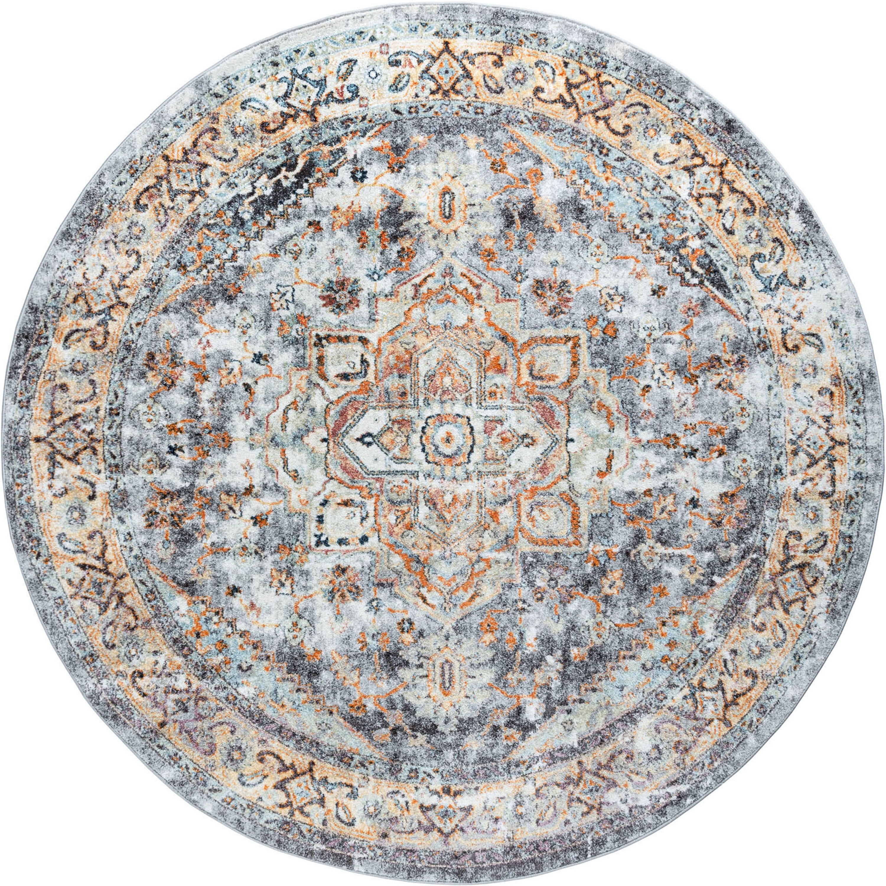 Bliss Rugs Vintage Traditional Oriental Round Rug for Living Room, Dining Room | Blue, 5'3''Round