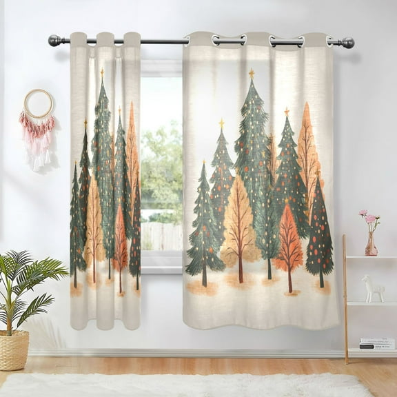 Yayeee Window Curtains Light Filtering 63"x42" Grommet Panel Pair Home Living Room Decor, Brown Christmas Trees