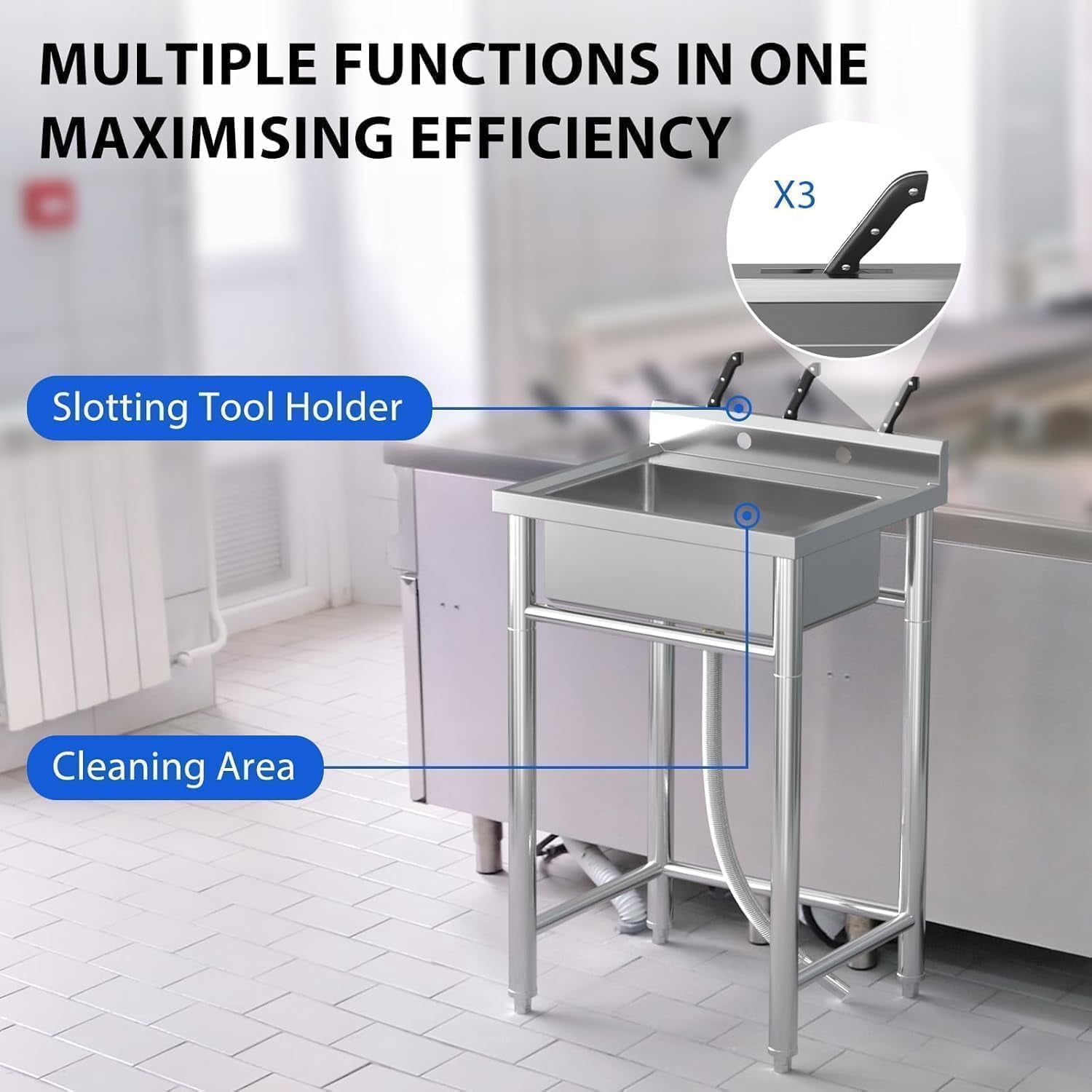 21"x21"x33" Stainless Steel Utility Sink, Freestanding Single Bowl Commercial Sink for Restaurant, Laundry Room, Bathroom, Garage, Garden