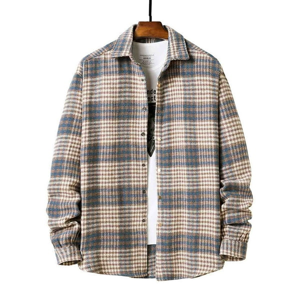 Meichang Men's Flannel Shirts Plus Size Plaid Outerwear Fall Button Down Shirt Jacket Regular Fit Long Sleeve Coat Jacket