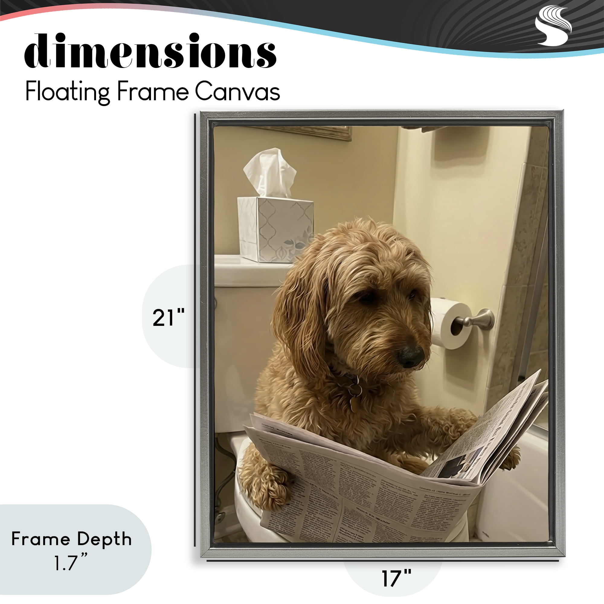 Stupell Industries Dog & Paper on Toilet Gray Framed Floater Canvas Wall Art, design by Abigail Walker