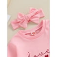 thumbnail image 6 of Suealasg Toddler Baby Girl Valentine's Day Romper Long Puff Sleeve Heart Letter Print One Piece Bodysuits with Headband Set Infant Girl Cute Clothes, 6 of 9
