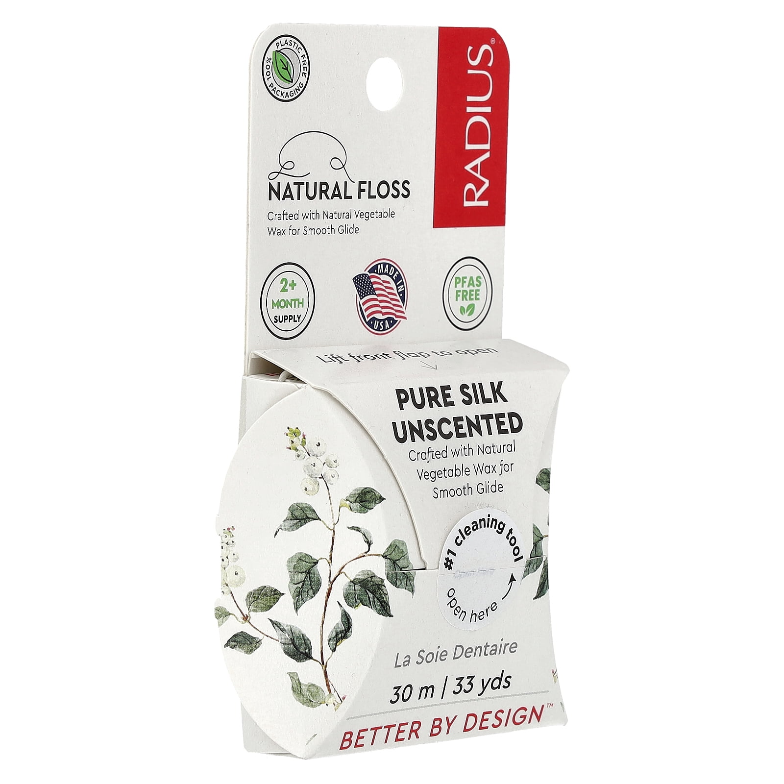 RADIUS - Natural Biodegradable Silk Floss, Soft and Smooth for Total Tooth and Gum Protection (33 Yrd)