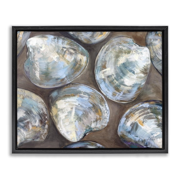 Stupell Industries Tropical Clam Shell Pattern Black Floating Frame Canvas Art, 21 x 17, by Jeanette Vertentes