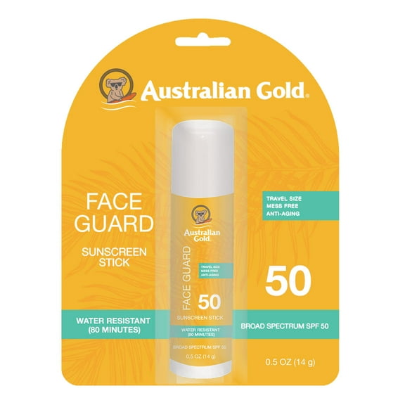 Australian Gold Face Guard Sunscreen Stick Broad Spectrum SPF 50, Water Resistant, 0.5 oz