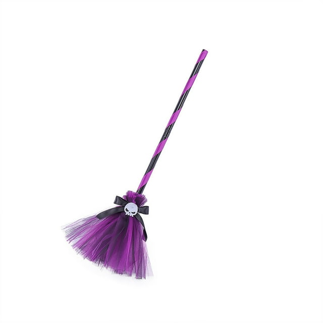 Gupgi 29.5'' Halloween Witch Broom, Girls Cosplay Props Ribbons Skeleton Contrast Color Broomstick