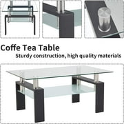 SEGMART Glass Coffee Table with Lower Shelf, Clear Rectangle Glass Coffee Table, Modern Coffee Table with Metal Legs, Rectangle Center Table Sofa Table Home Furniture for Living Room