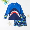 thumbnail image 2 of Fesfesfes Kids' Cute Beach Print Long Sleeve Sunscreen Swimming Trunks Swimsuit Sets for 4-8 Years Boys Great for Family Vacations and Sunny Days(Blue,8 Years), 2 of 9