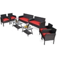 thumbnail image 1 of Patiojoy 8-Piece Patio Rattan Sofa Furniture Set Conversation Set with Tempered Glass Table Red, 1 of 6