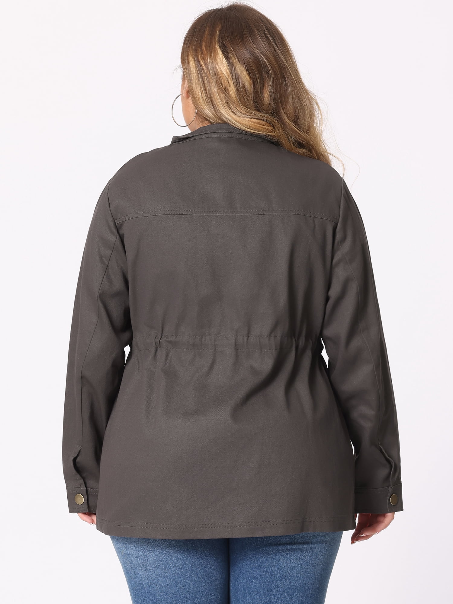 DARING DIVA Women's Plus Size Drawstring Waist Zip-up Utility Jacket 6X Grey
