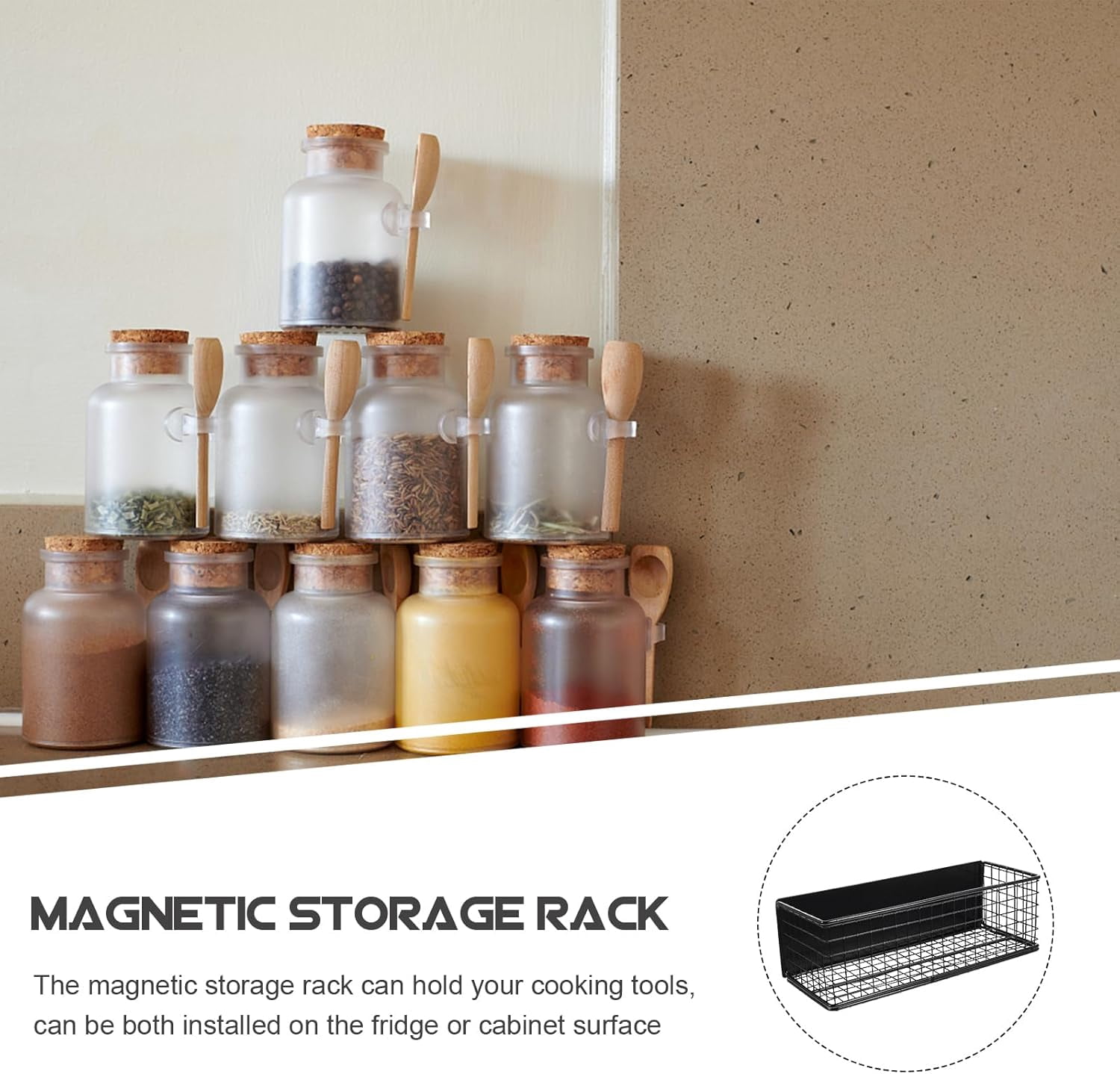ABPETE Magnetic Spice Rack for Refrigerator,Black Magnetic Spice Rack Seasoning Organizer Magnetic Fridge Shelves Kitchen Organization Fridge Magnet Organizer for Kitchen Organization and Storage