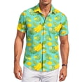 thumbnail image 2 of QHRMKOG Mens Beach Shirts Loose Fit Tropical Print Short Sleeve Hawaiian Shirts Breathable Holiday Button Down Beach Shirt Summer Trendy Shirts Yellow 4XL, 2 of 6
