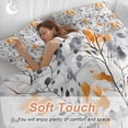 thumbnail image 4 of 3 Piece Grey Orange Spring Floral Duvet Cover Set Queen Size,Microfiber Comforter/Quilt Cover with Corner Ties and 2 Pillowcases,Summer Botanical Farmhouse All Season Soft Bedding with Zipper Closure, 4 of 8