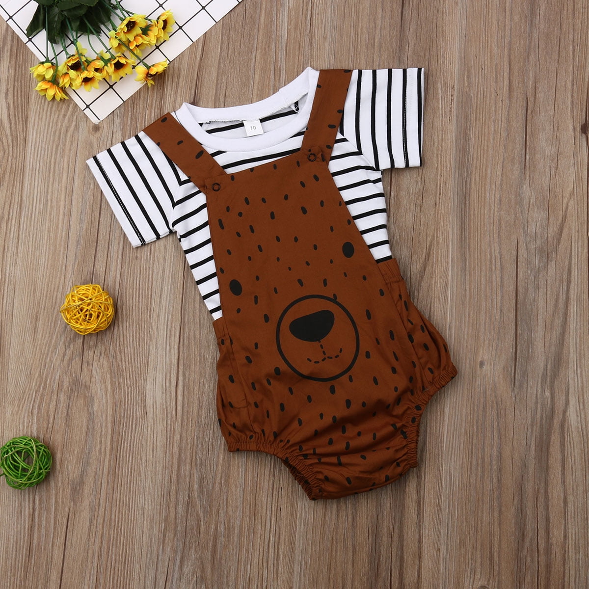 Baby Boy Striped Orange/Blue Cartoon Animal and Letter Print Long-sleeve Romper