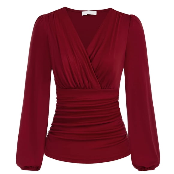 Blusa cruzada con escote en V profundo Nikou para mujer mangas largas