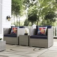thumbnail image 2 of Modern Contemporary Urban Outdoor Patio Balcony Garden Furniture Lounge Sectional Sofa Set, Sunbrella Rattan Wicker, Navy Blue Light Gray, 2 of 6