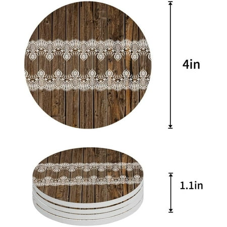 

ZHANZZK Retro Rustic Old Wood Board Elegant Lace Set of 8 Round Coaster for Drinks Absorbent Ceramic Stone Coasters Cup Mat with Cork Base for Home Kitchen Room Coffee Table Bar Decor