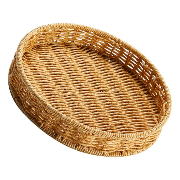 unbranded Decorative Round Woven Tray Multi-functional Fruit Snack Basket Living Room Dining Room Serving Tray Imitation Rattan Basket