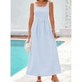 thumbnail image 3 of Women'S 2025 Summer Spaghetti Strap Plaid Square Neck A Line Casual Beach Vacation Long Maxi Dresses Light Blue S, 3 of 7