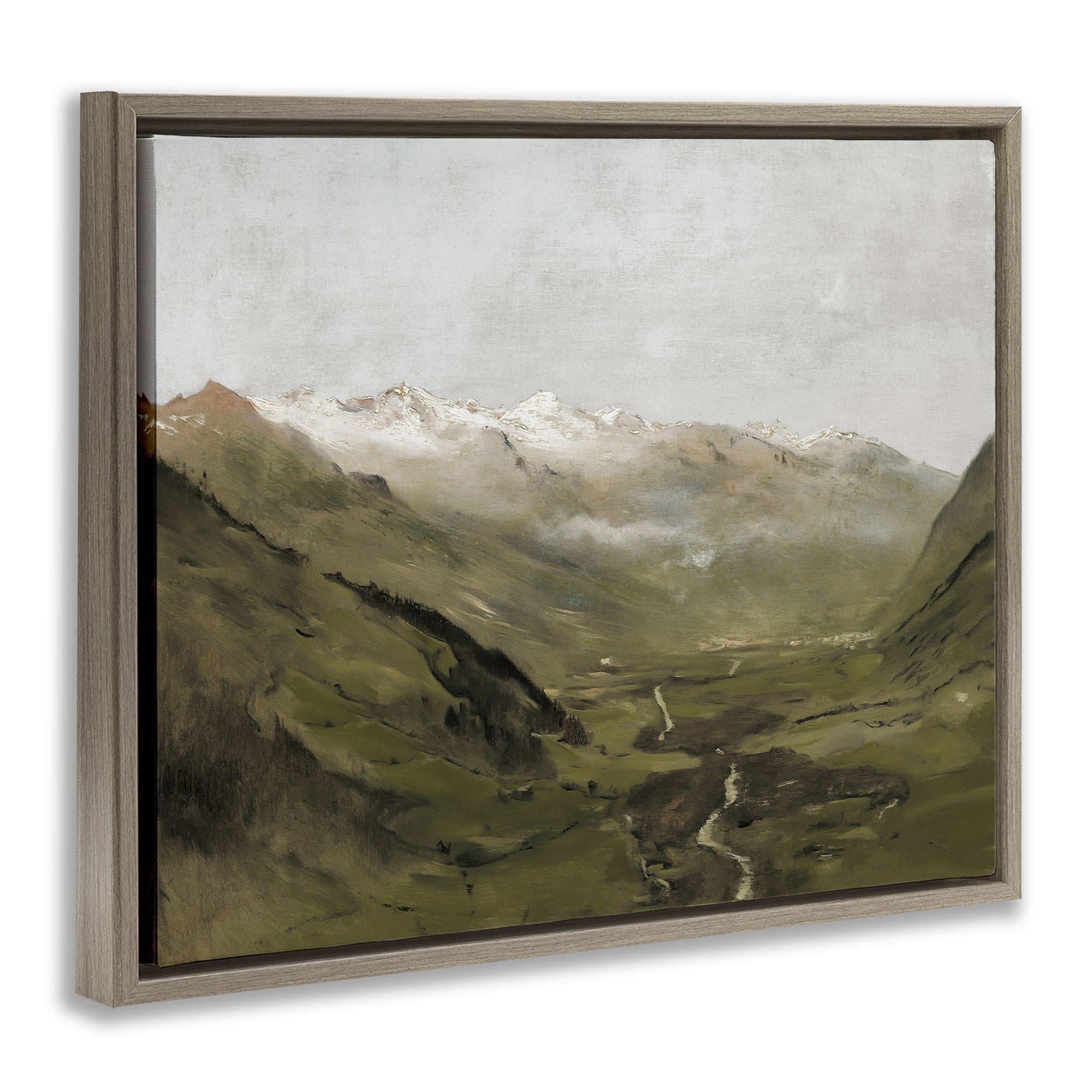 Stupell Industries Winding Valley Path Landscape Painting Brown Floater Framed Art Print Wall Art, 21 x 17