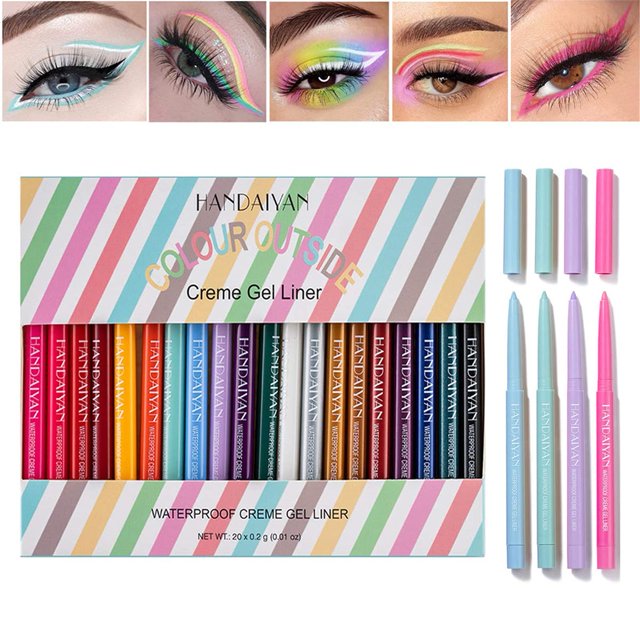 BONNIE CHOICE Juego de 20 delineadores de ojos de colores, 20 colores, impermeable, de larga duración, retráctil, mate, colorido, delineador de ojos milti-funcional, sombra de ojos, lápiz resaltador,