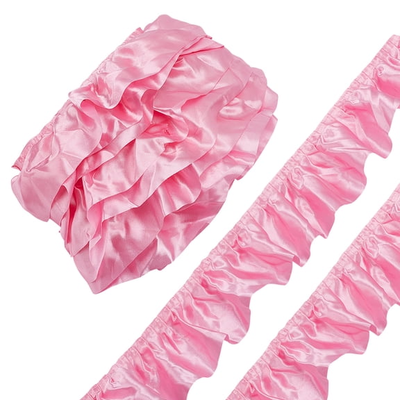 5 Yards Satin Hot Pink Ruffle Ribbon 3-1/4 inch(82mm) Wide Sewing Ruffle Lace Trim Ruffled Edge Lace Trim Ribbons