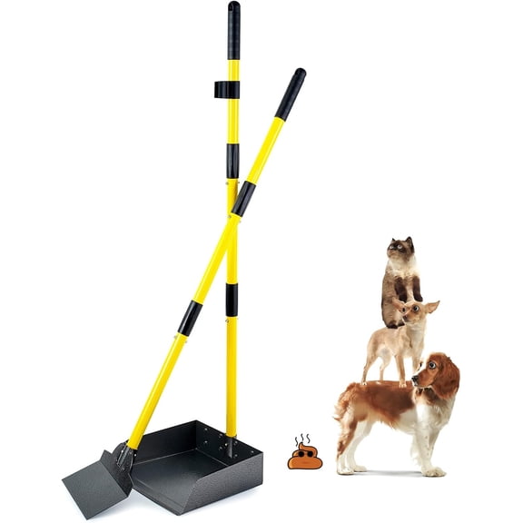 Furggis Metal Dog Pooper Scooper Set, Adjustable Long Handle with Tray and Spade for Outdoor Cleanup
