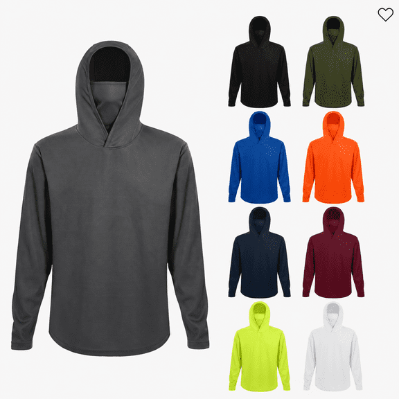 Greenink Men's Sun Protection Long Sleeve Hooded Shirt with Built-in Face Cover, Lightweight Quick Dry Fishing Hiking Running Outdoor Performance Tee