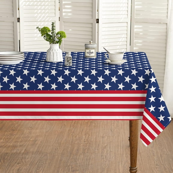 4th of July Tablecloth 60x84 Inch, Patriotic American Flag Independence Day Memorial Day Table Cover for Party Picnic Dinner Decor
