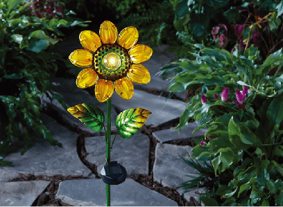 Better Homes & Gardens Yellow Glass Sunflower Solar Stake Light Outdoor Decor