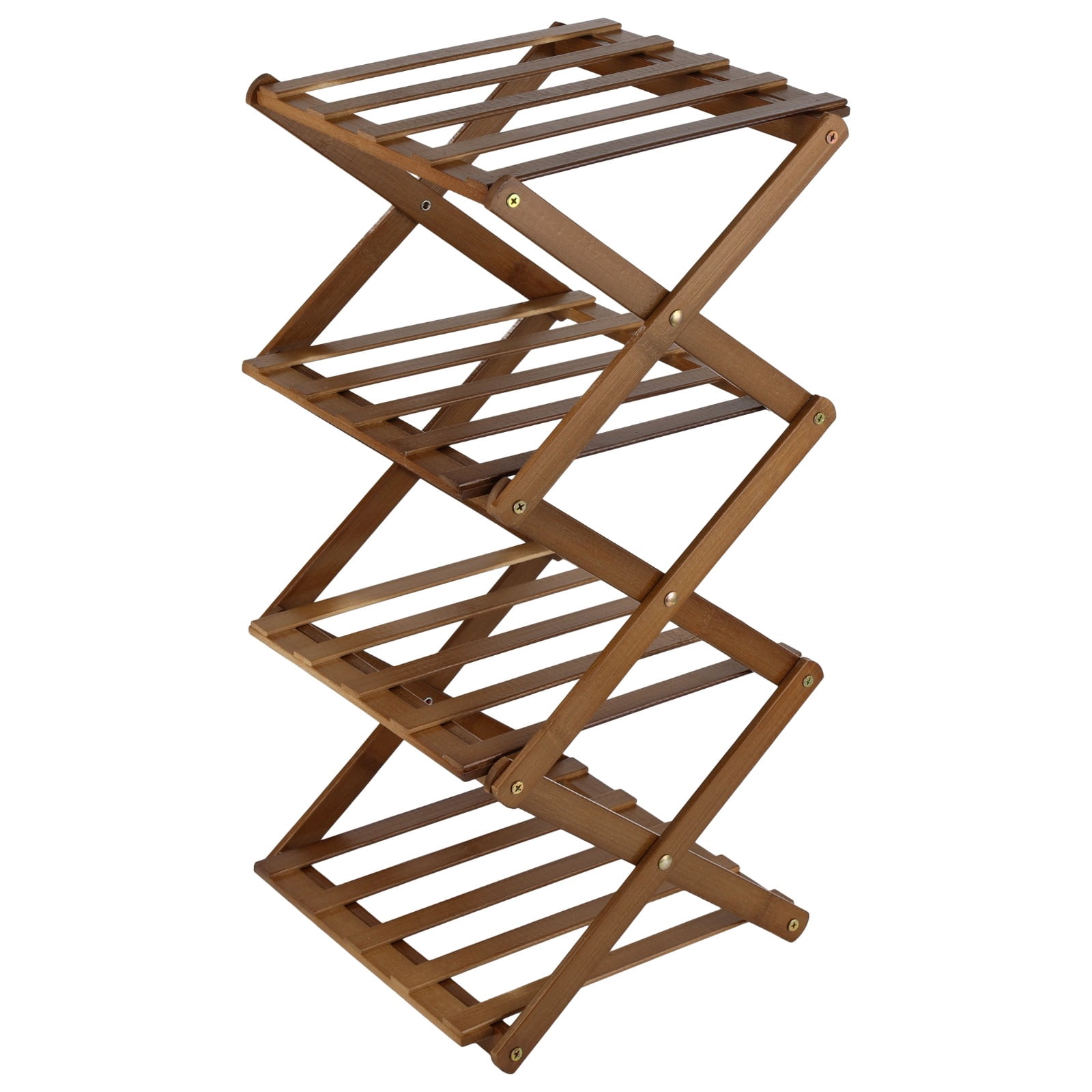 4-Tier Vertical Foldable Shoe Rack, Space-Saving Wood Rack Organizer, No Installation Required, Narrow Design for Entryway, Closet, and Living Room, 21 x 9.5 x 9.5 in Brown