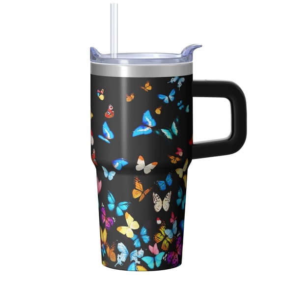 Purple Butterfly 20OZ Coffee Lover Tumbler with Handle Stainless Steel Insulated Travel Mug Perfect Gift for Women Girls on Birthday Christmas Home Office