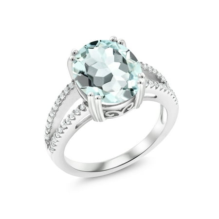 - 4.41 Ct Oval Sky Blue Simulated Aquamarine 925 Sterling Silver Ring