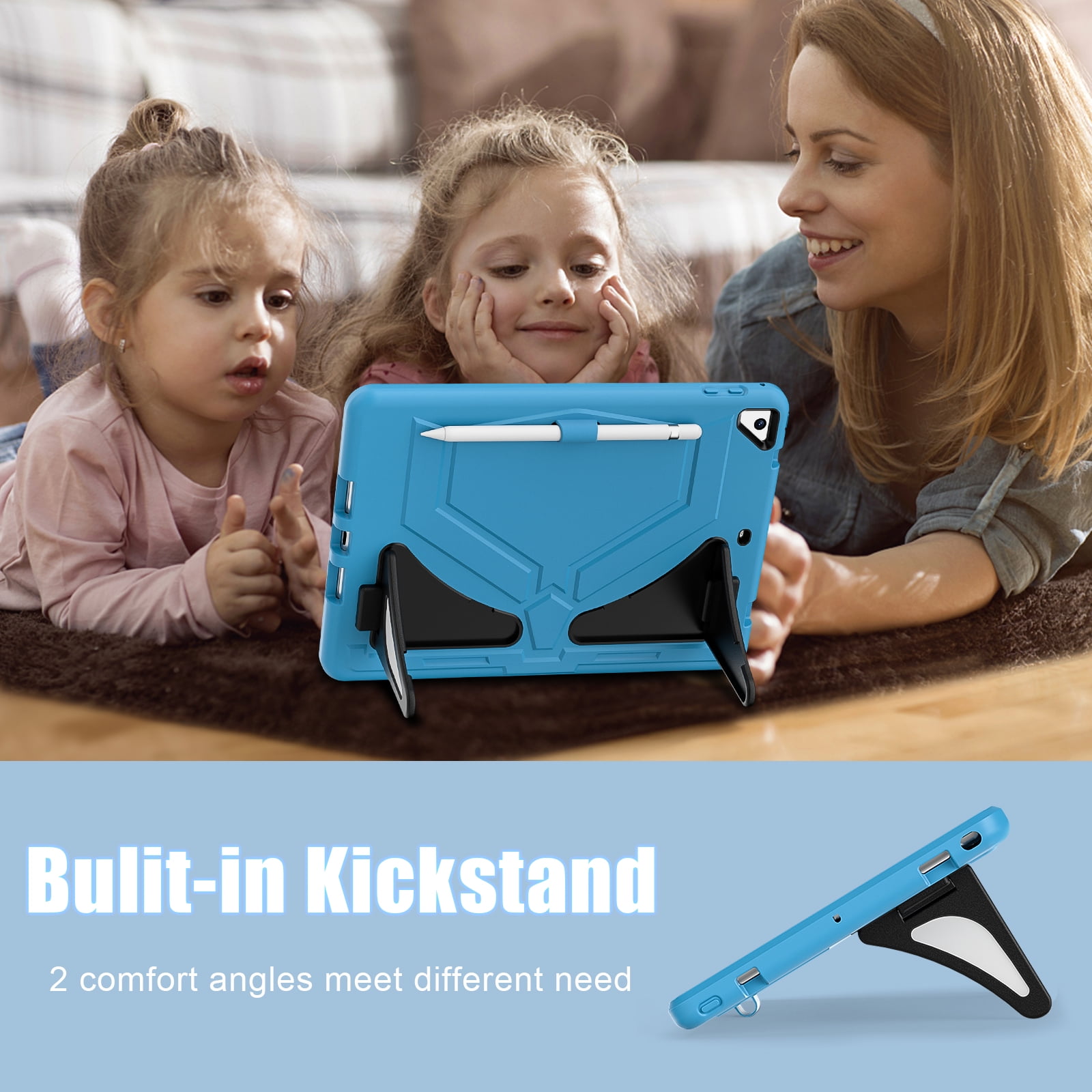 Allytechgroup Kids Case for Apple iPad 11th Generation 11" 2025 & iPad 10th Generation 10.9" 2022, Kids Friendly Heavy Duty Shockproof Tablet Case with Pencil Holder & Foldable Stand, Light Blue