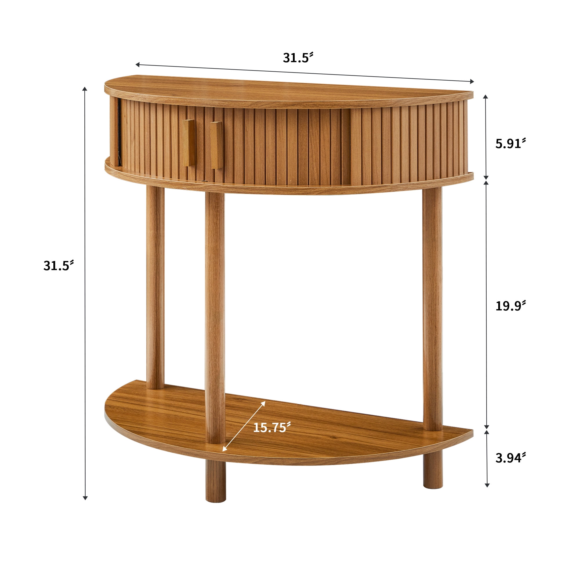 LEFHDA Entryway Table with Storage, Half Moon Fluted Mid Century Modern Console Tables, Small Narrow Sofa Table with Sliding Door, Curved Display Shelf Hallway Table for Living Room