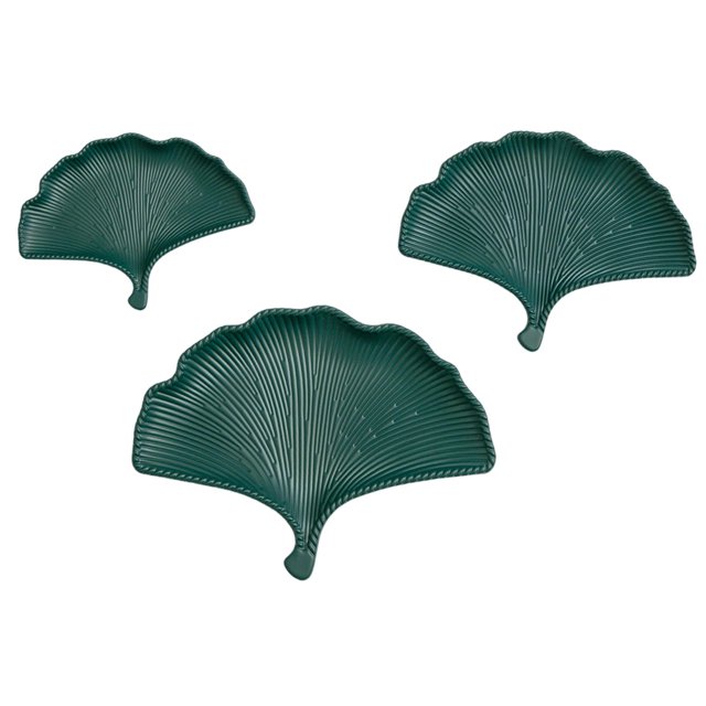Bandeja de 3 Piezas con Forma de Hoja de Ginkgo, Bandeja para Vajilla Del Hogar, Plato Creativo para Postres en La Sala de Estar, Decoración Otoñal Pa Verde