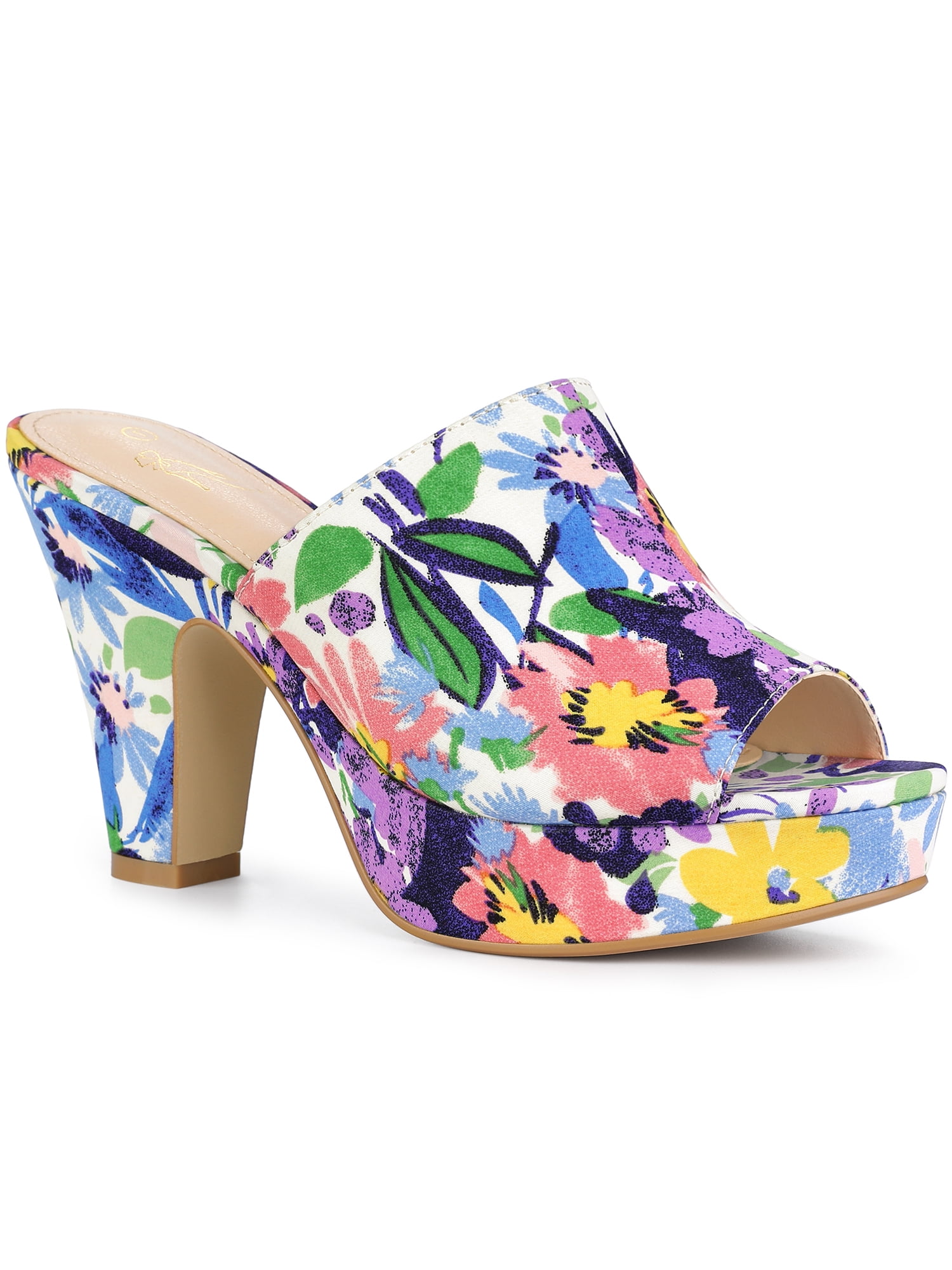 Perphy Platform Sandals Floral Chunky Heels Slides Sandals for Women ...