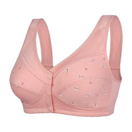 Pink Strapless Bra  Polyester Wireless Bra  Push up Bra  Women Front Button Shaping Cup Adjustable Shoulder Strap Large Size Underwire Bra