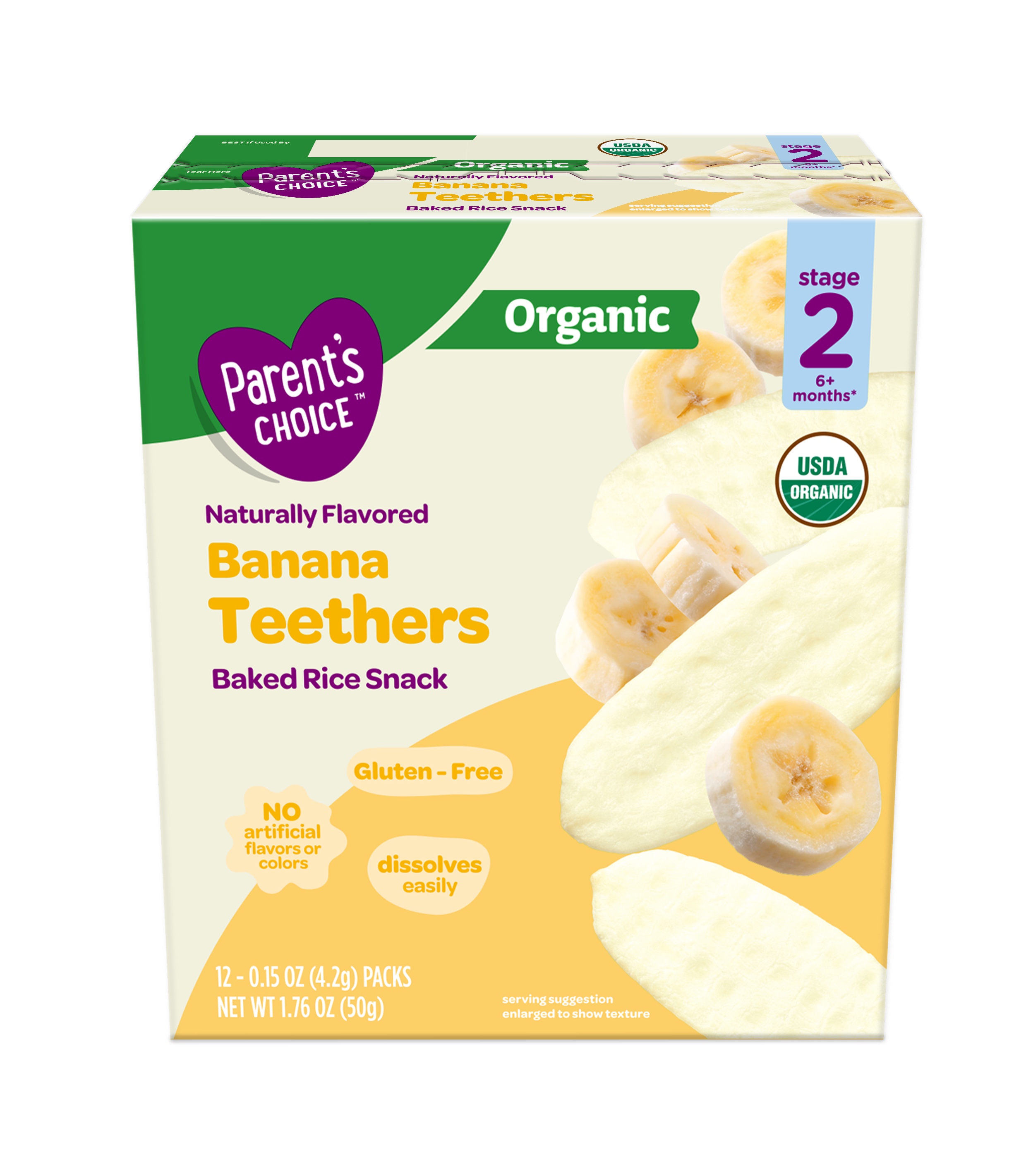 Snacks de arroz con plátano orgánico para bebé Parent's Choice, 0.15 oz, paquete de 12 8