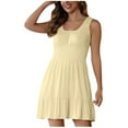 thumbnail image 2 of Maxi Dresses for Women 2025, Fashion Women's Solid Color Sleeveless Round Neck Tank Pleated Mini Dress(Yellow,S), 2 of 6