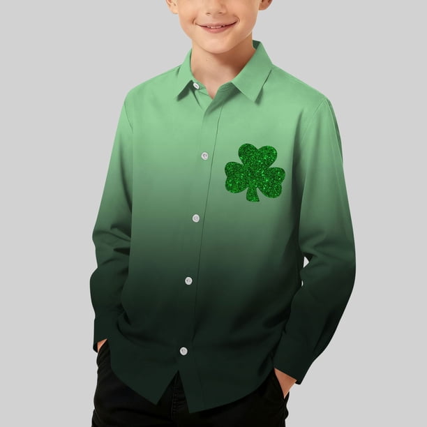 Blusa y camisa de manga larga con cuello vuelto para niños, camisa informal de moda para niños y niñas, camisa de manga larga con estampado del Día de San Patricio, camisa de manga larga con cuello vu