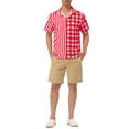 thumbnail image 2 of INSPIRE CHIC Men's Contrast Color Short Sleeve Button Down Printed Striped Plaid Shirt Red White XL, 2 of 6