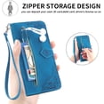 thumbnail image 4 of for Galaxy S21 5G Phone Case Wallet,S21 5G Wallet Case for Women,Emboss PU Leather Protective Cover Magnetic Wrist Strap Zipper Card Holder Flip Phone Case for Samsung Galaxy S21 5G (Blue), 4 of 7