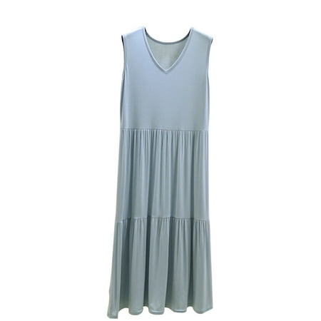 Tumotour Lomg Nightgowns For Women Wide Strap Pajamas Loungewear Dress Sleeveless Nightgown Sleepwear Chemise Lingerie Dress Round Neck Sleepwear Nightshirt
