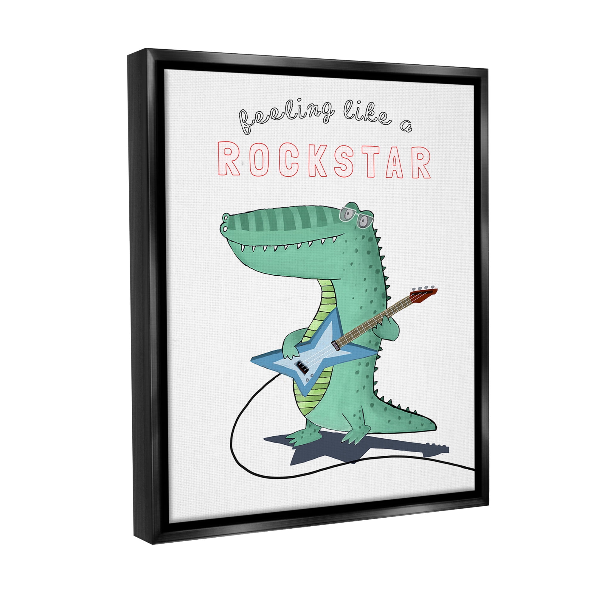 Stupell Industries Like a Rockstar Alligator Animals & Insects Painting Black Floater Framed Canvas Art Print Wall Art, 17 x 21