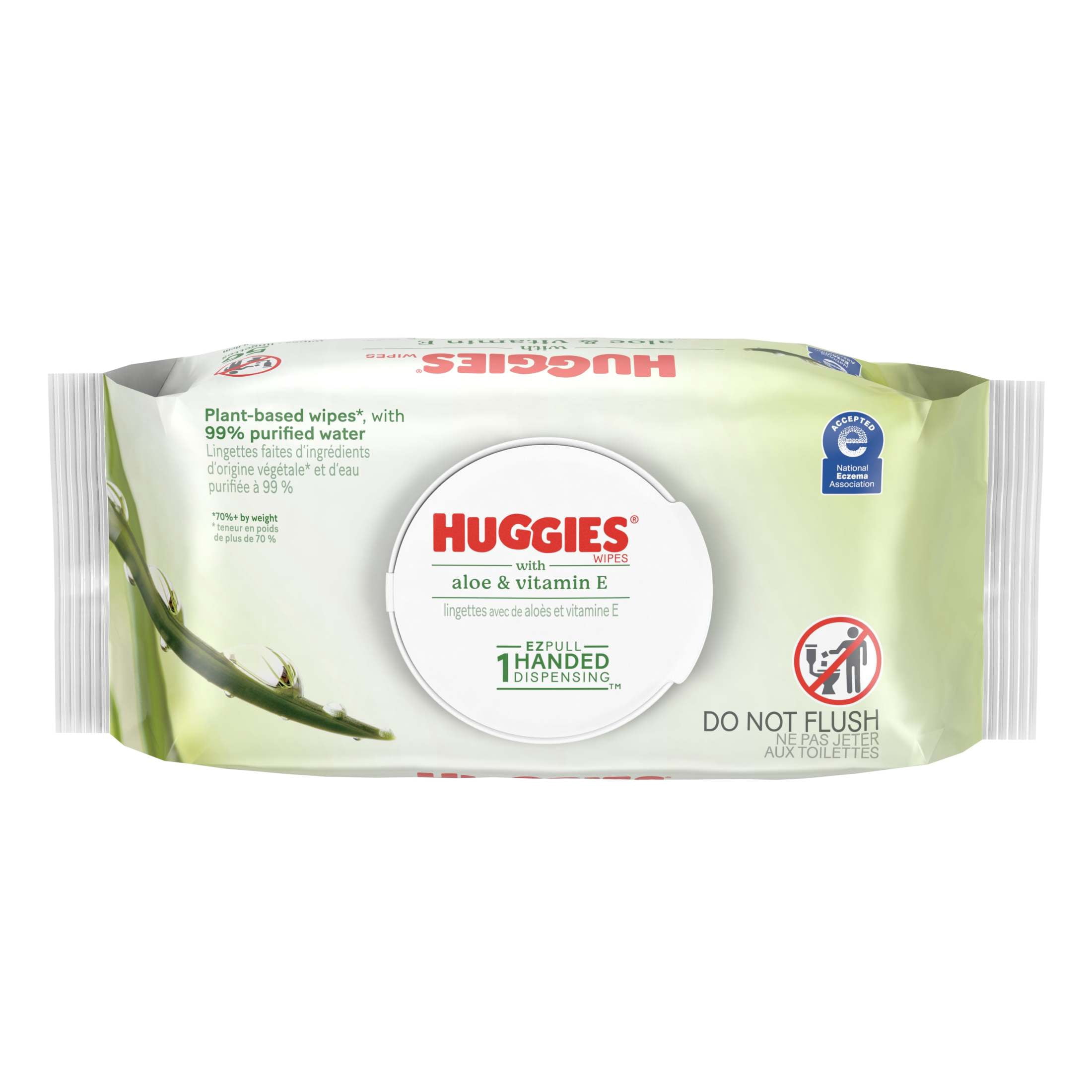 (4 pack) Huggies Aloe & Vitamin E Baby Wipes for Sensitive Skin, Unscented, 1 Flip-Top Pack, 56 Total Count