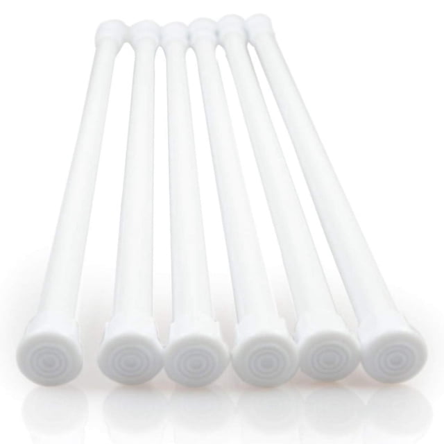 Paquete de 6 barras de tensión, barras de resorte ajustables para armarios, barras para cortinas, color blanco